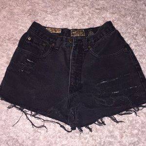 Black distressed shorts